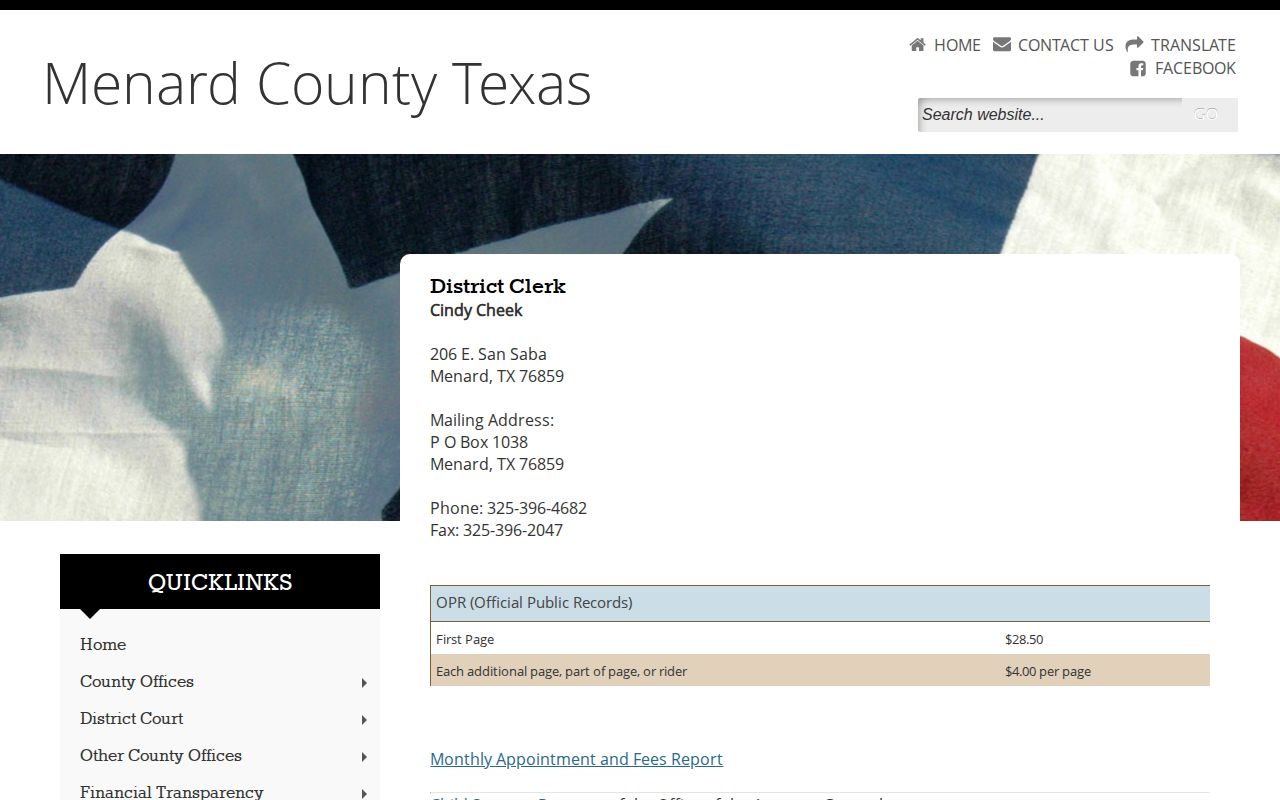 Menard County release record court fallback and District Clerk contact